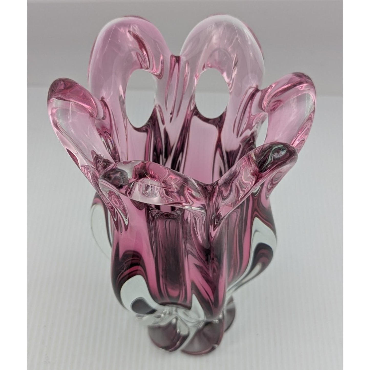 Bohemian Czech Chribska Glassworks Josef Hospodka 9.5 Vase Pink Incased in Clear