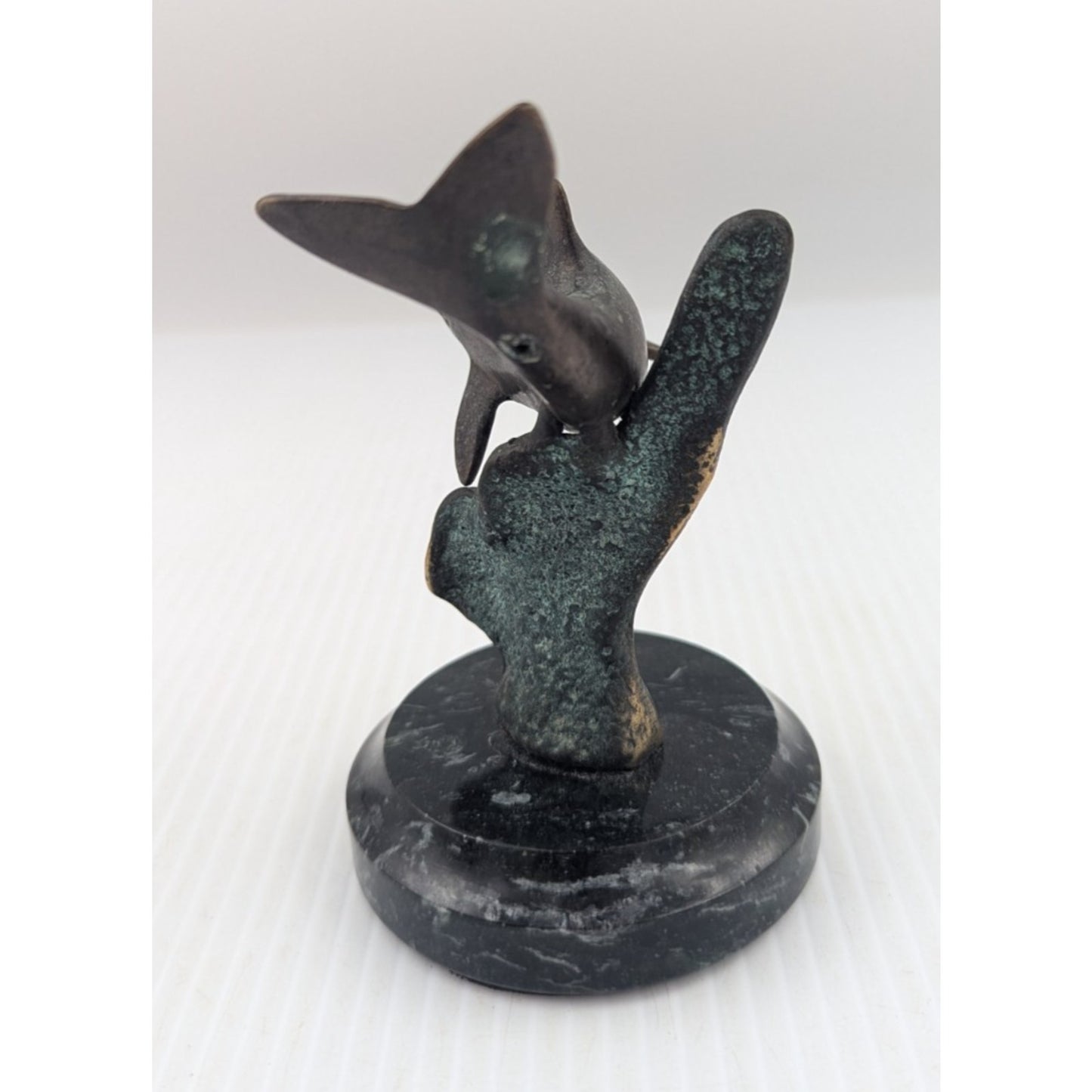 Dolphin Brass Sculpture Vintage SPI Marble Base Small