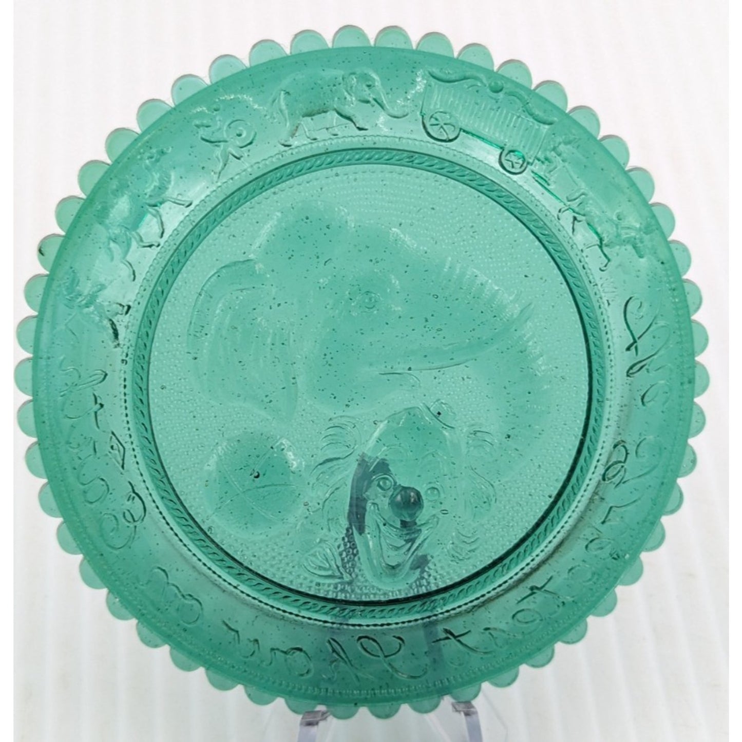 The Greatest Show on Earth Circus Glass Window Decor Pairpoint Cup Plate Green