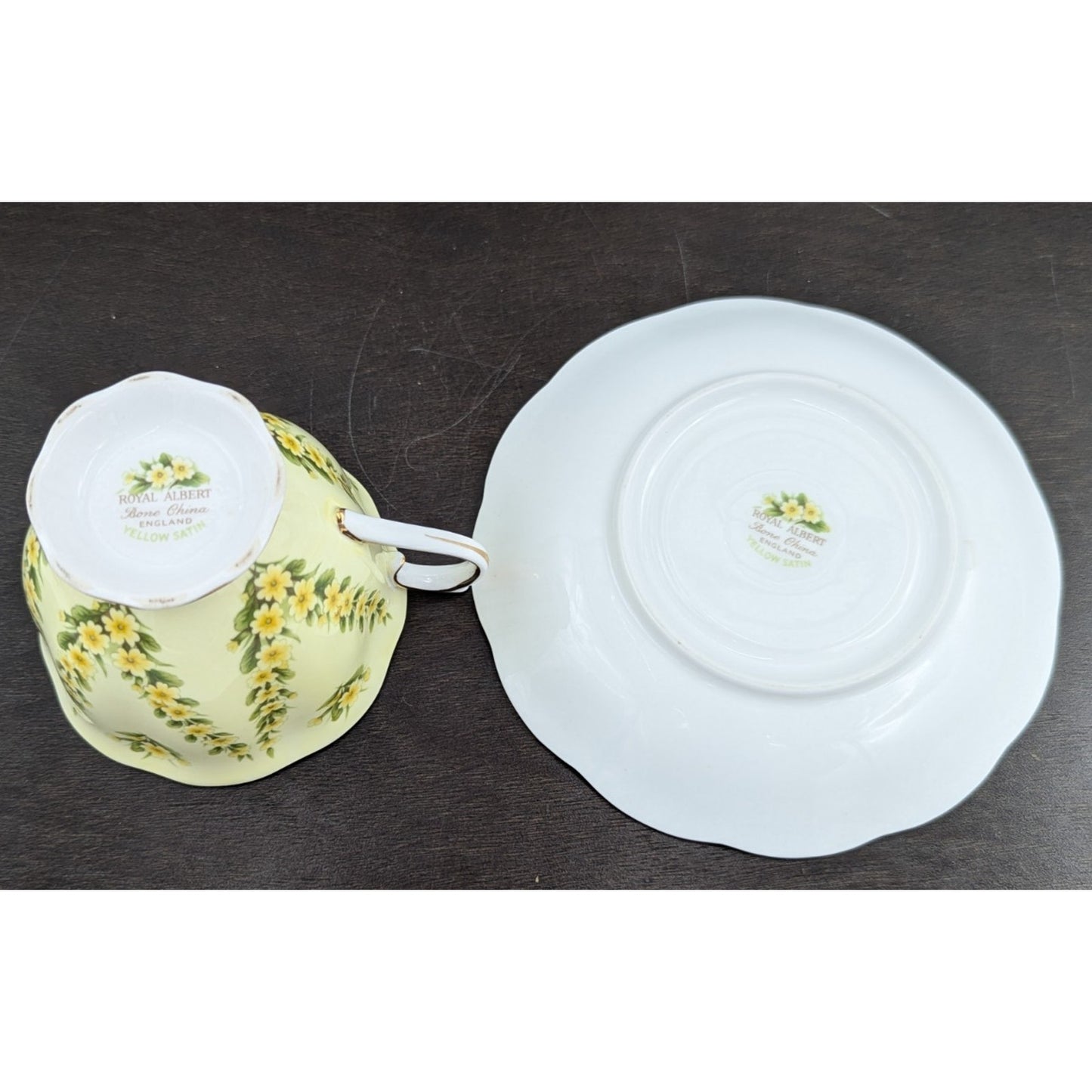 Royal Albert Bone China Yellow Satin Floral Tea Cup & Saucer England Vintage