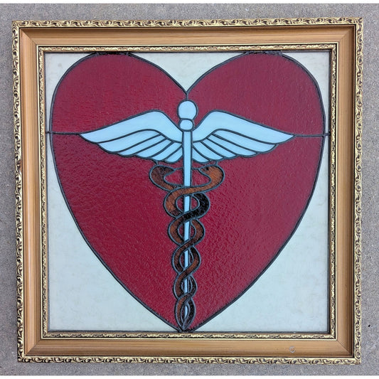 Stained Glass Medical Symbol Heart and the Caduceus 19"x19"