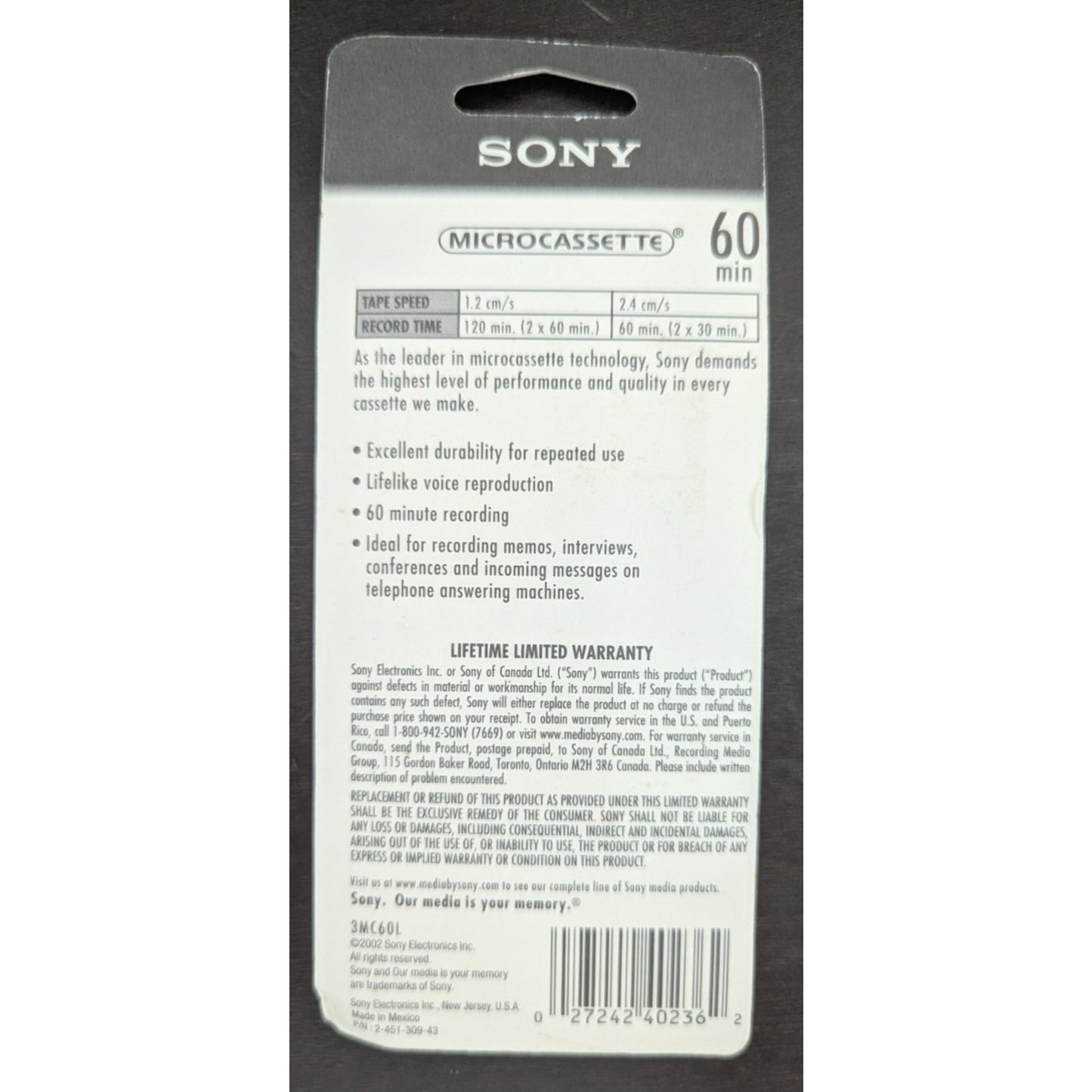 Sony Microcassette MC-60 Blank Cassette Tape Lot of 2 Packs