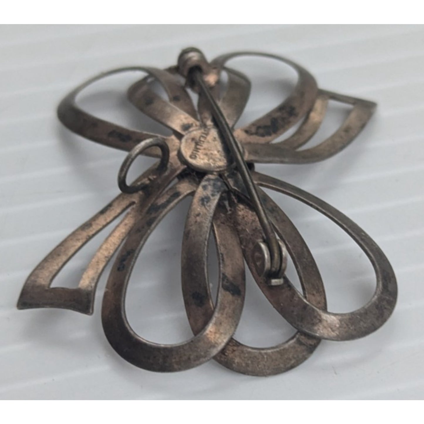 Vintage Modernist Dimensional Abstract Bow Sterling Silver Pin Brooch 8g