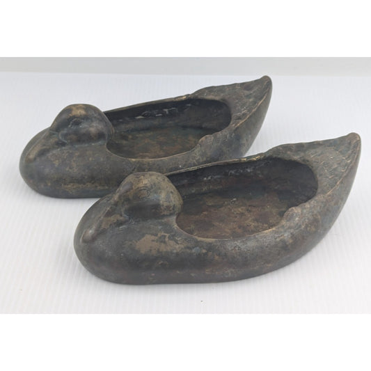 Vintage Asian Solid Brass Incense Burner / Bowl Duck Shape Primitive Lot of 2