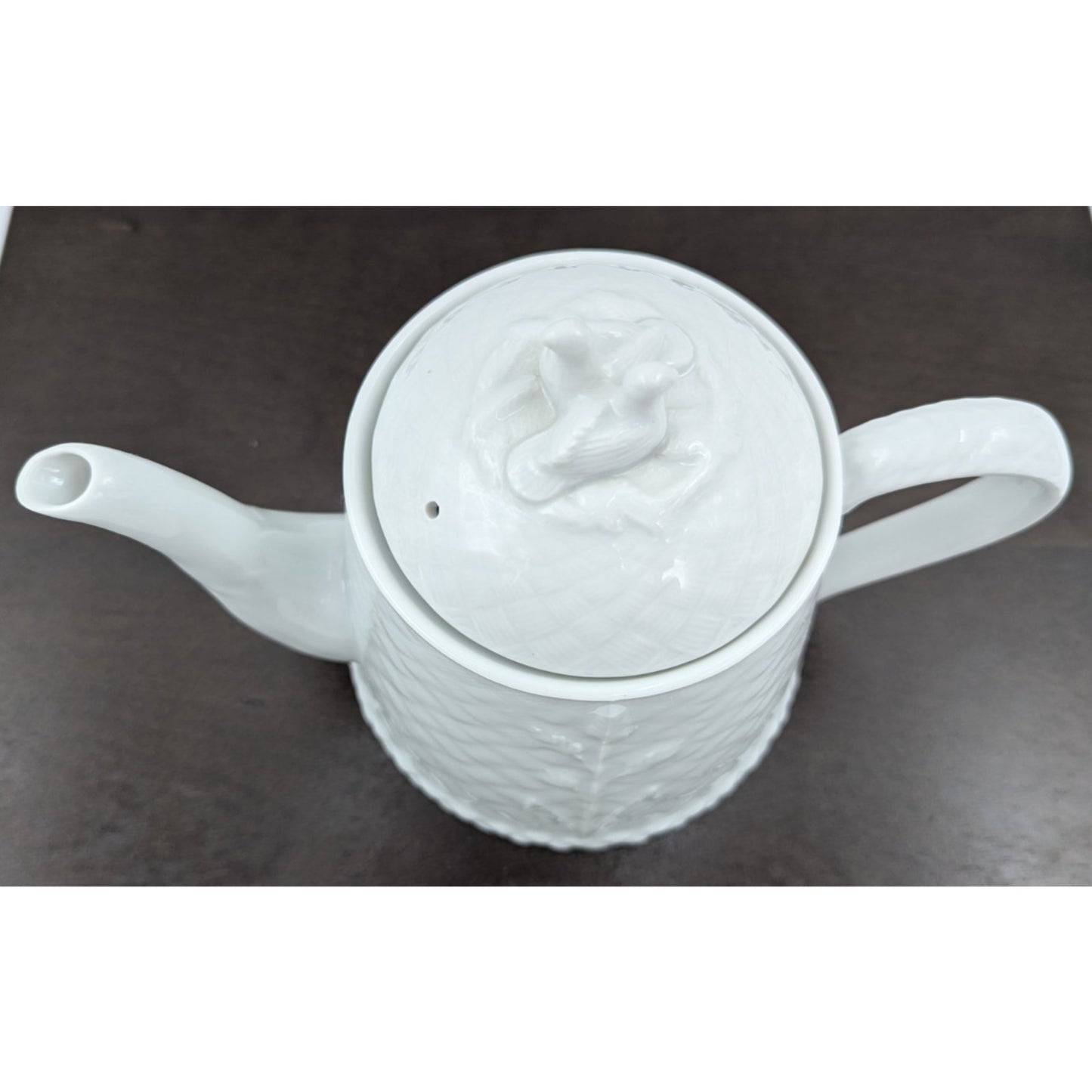 Royal Worcester Teapot Gourmet Oven China Embossed White Lid with Birds England