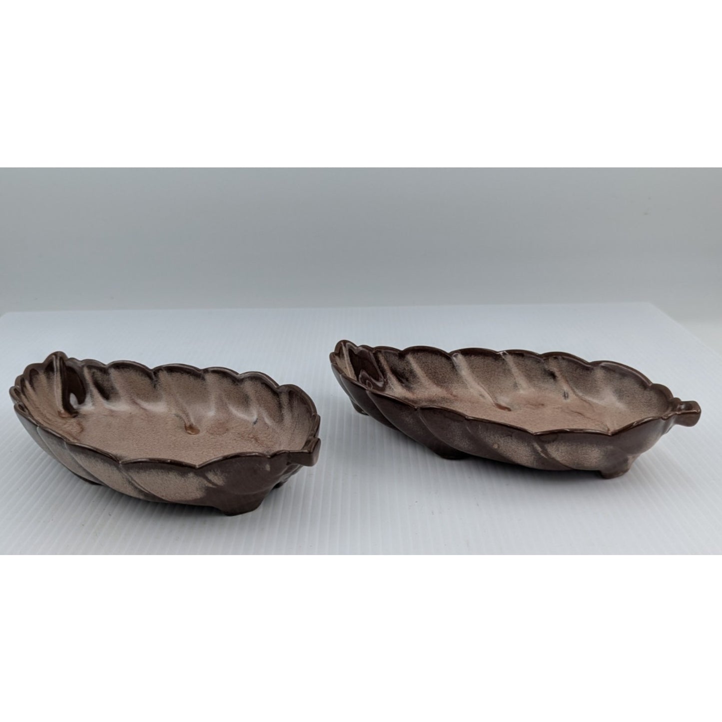 Frankoma Pottery Leaf Dish Snack Candy Nut Plate Set of 2 Plainsman Brown 225