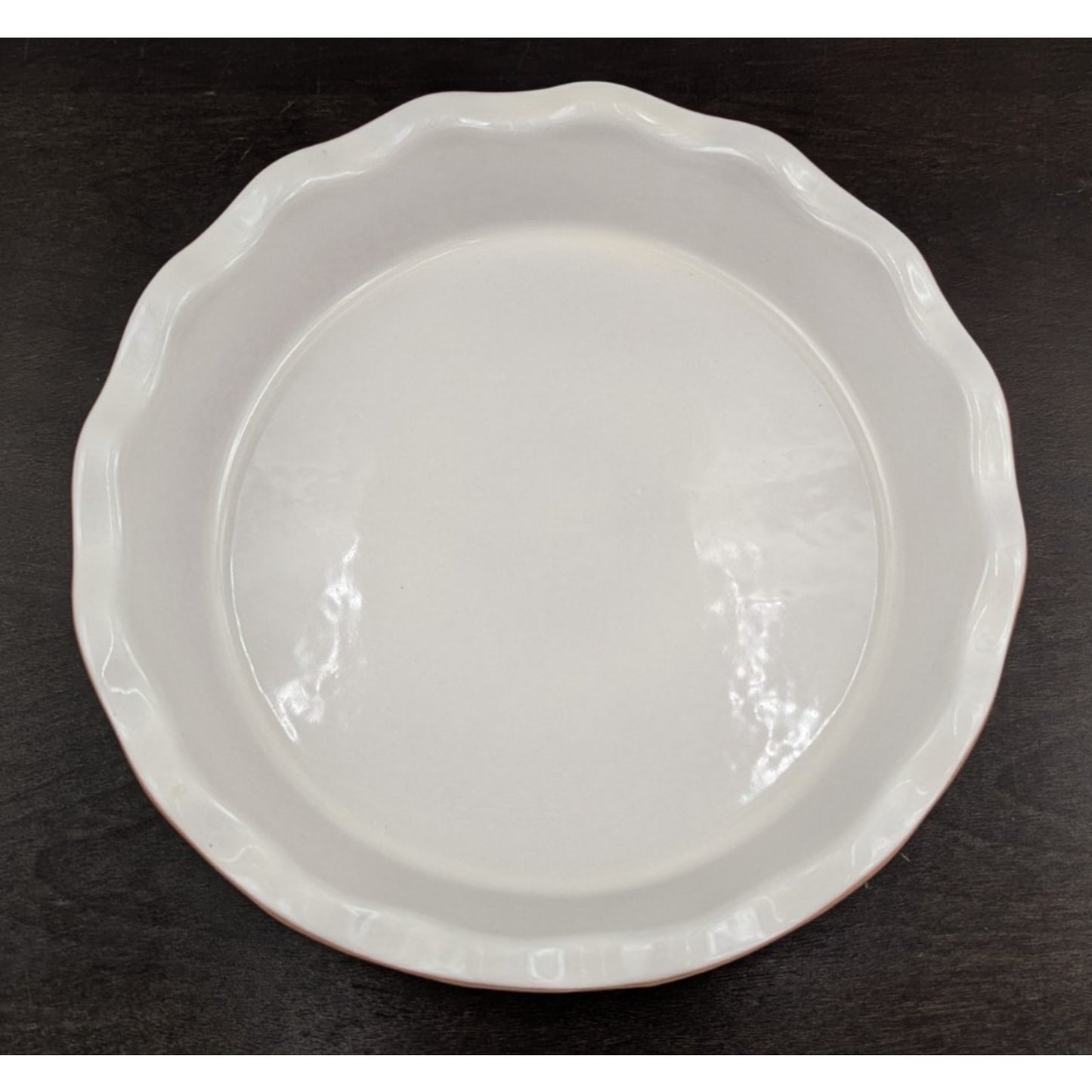 Frankoma Pottery Round Pie Plate Dish Scalloped Edge Colorworks Bone White CA381