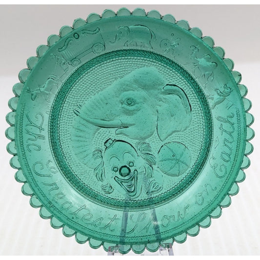 The Greatest Show on Earth Circus Glass Window Decor Pairpoint Cup Plate Green