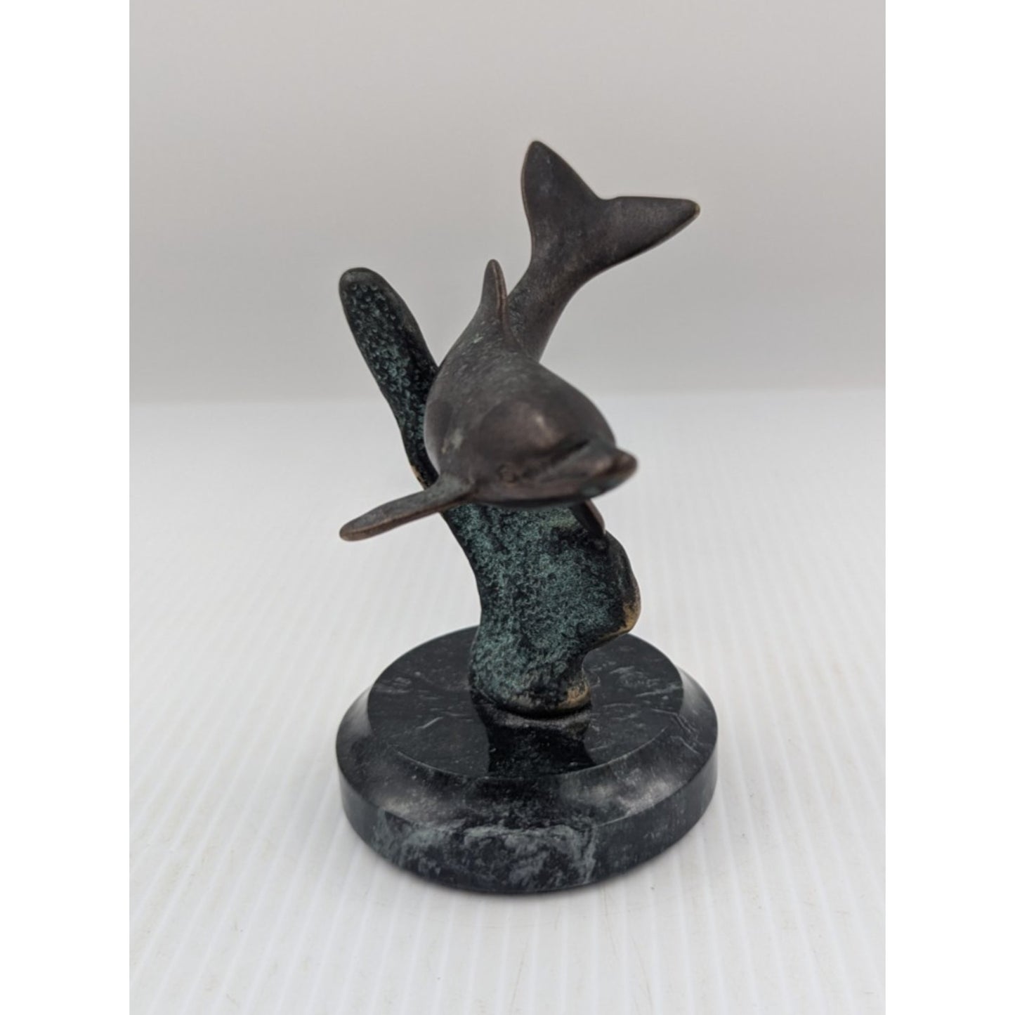 Dolphin Brass Sculpture Vintage SPI Marble Base Small