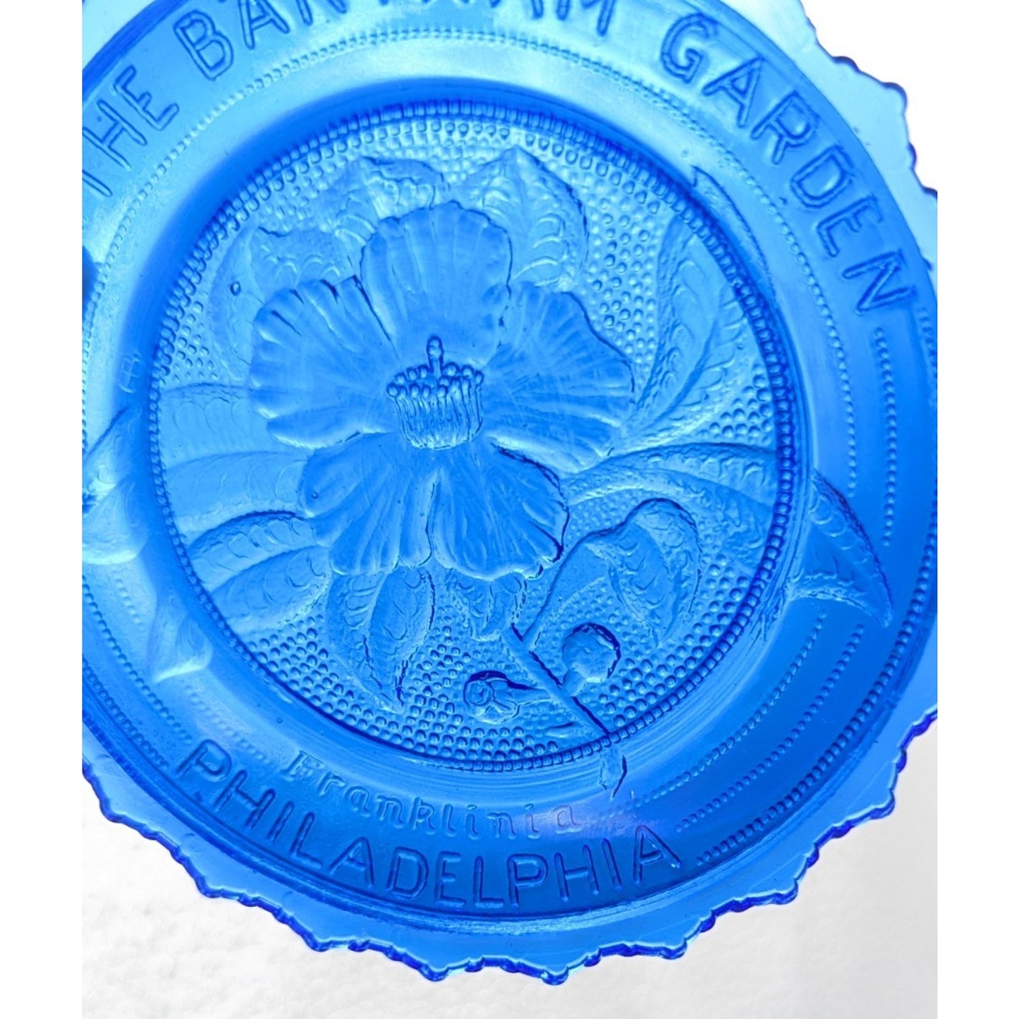 The Bartram Garden Philadelphia Glass Window Decor Pairpoint Cup Plate Blue