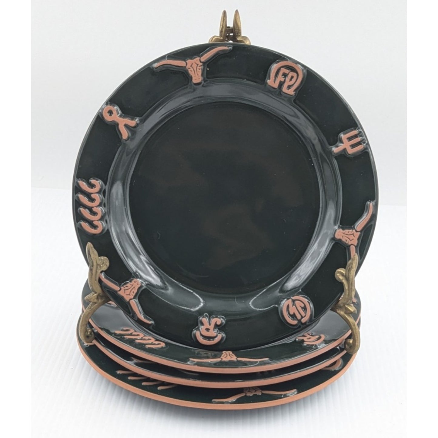 Frankoma Ranch Forest Green Salad Plate Set of 4 Plates Cattle Brands