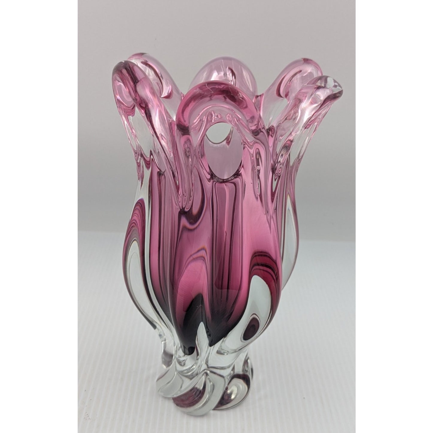 Bohemian Czech Chribska Glassworks Josef Hospodka 9.5 Vase Pink Incased in Clear