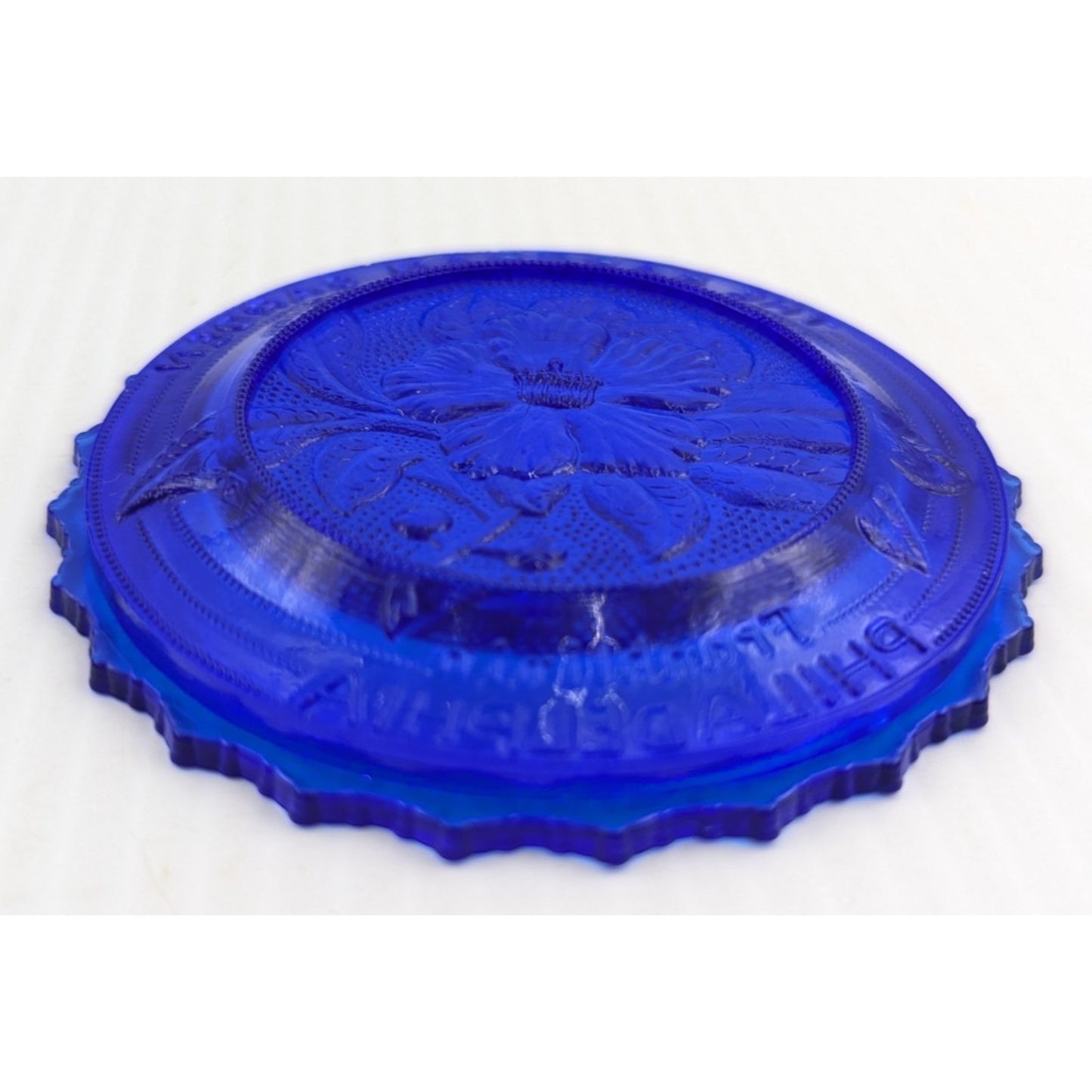 The Bartram Garden Philadelphia Glass Window Decor Pairpoint Cup Plate Blue