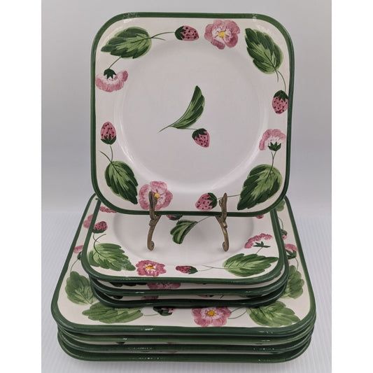 8 Williams Sonoma Strawberries Blossoms Grande Cuisine Square Plate Set Dinner Salad Plates