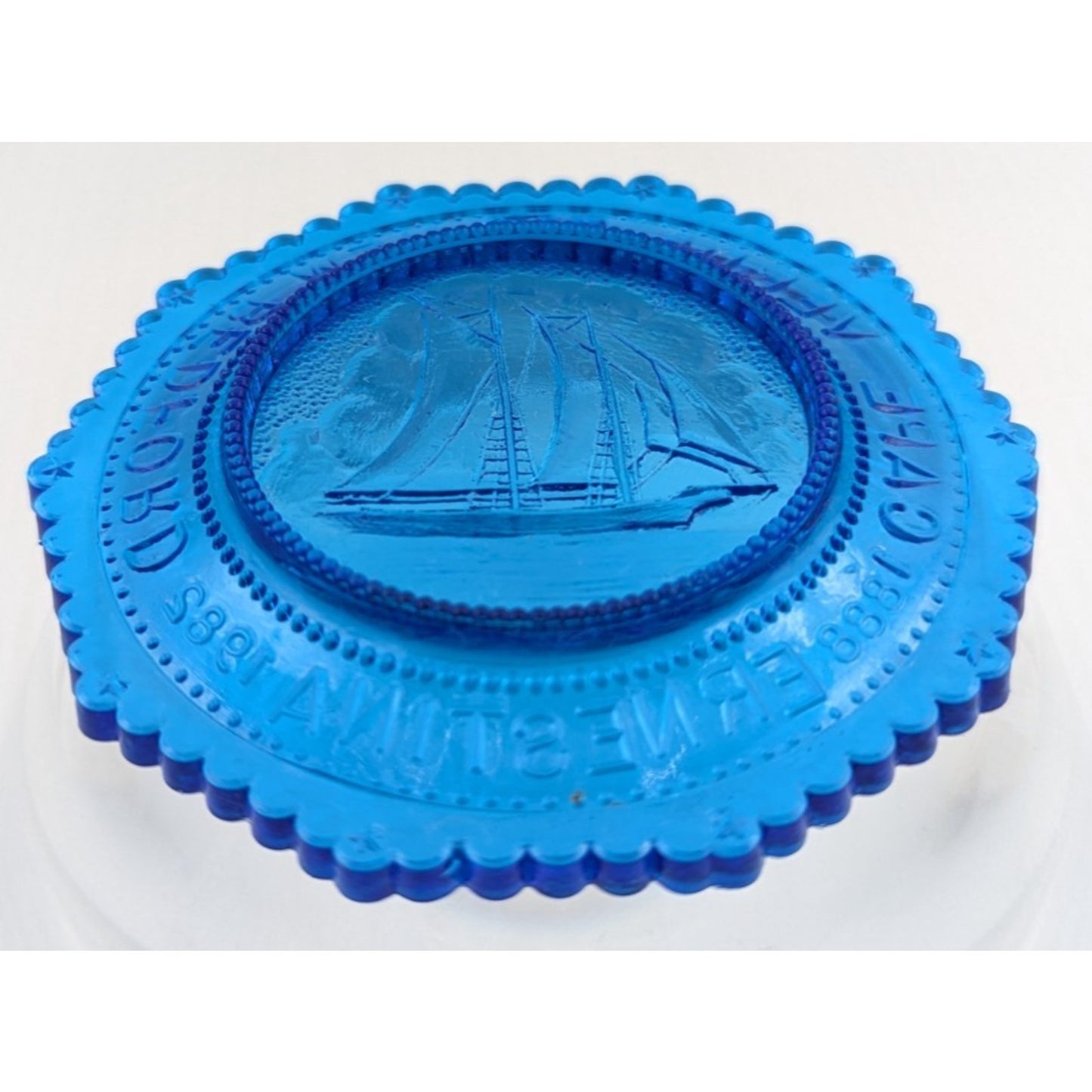 Schooner Ernestina Cape Verde New Bedford Glass Pairpoint Cup Plate Blue Ship