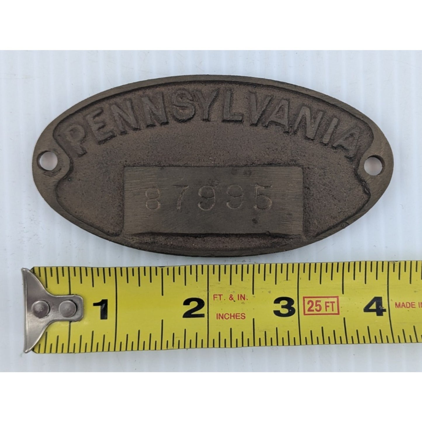 Vintage PRR Pennsylvania Railroad Solid Brass Plate Property Tag