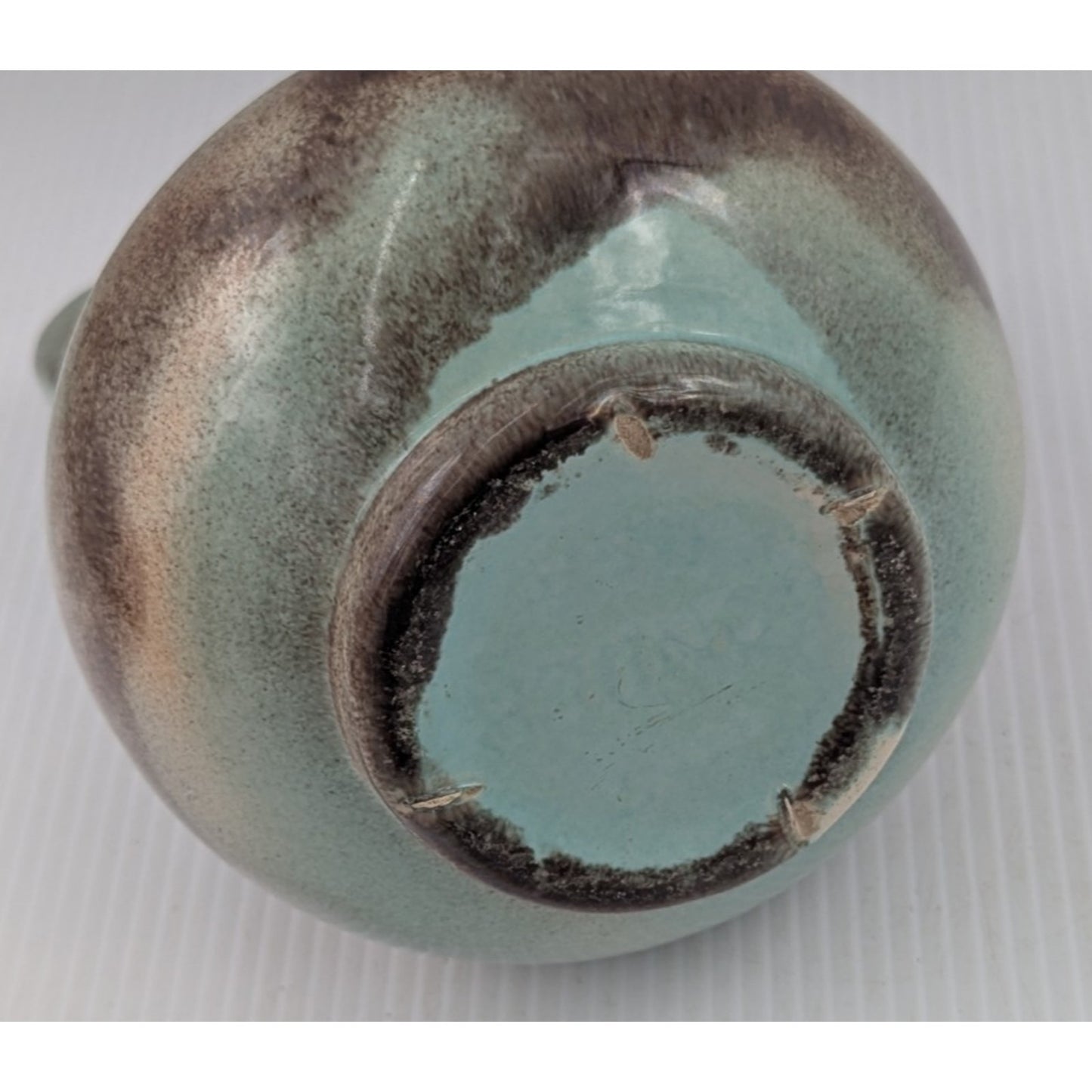Gonder Twist Handled Vase H-5 Turquoise Green Brown Drip -Ebony Green Glaze USA
