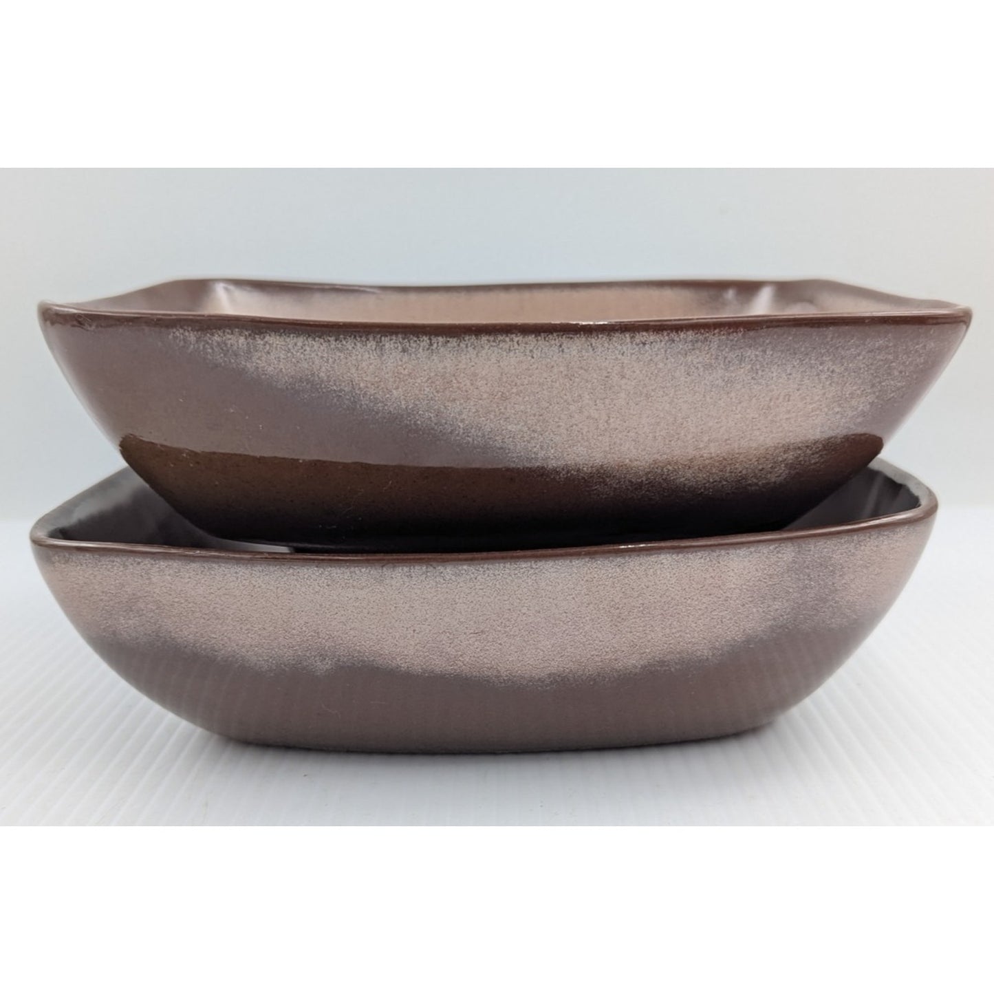 Frankoma Pottery Plainsman Brown Chip and Dip Platter and Square Salad Bowl 5NS