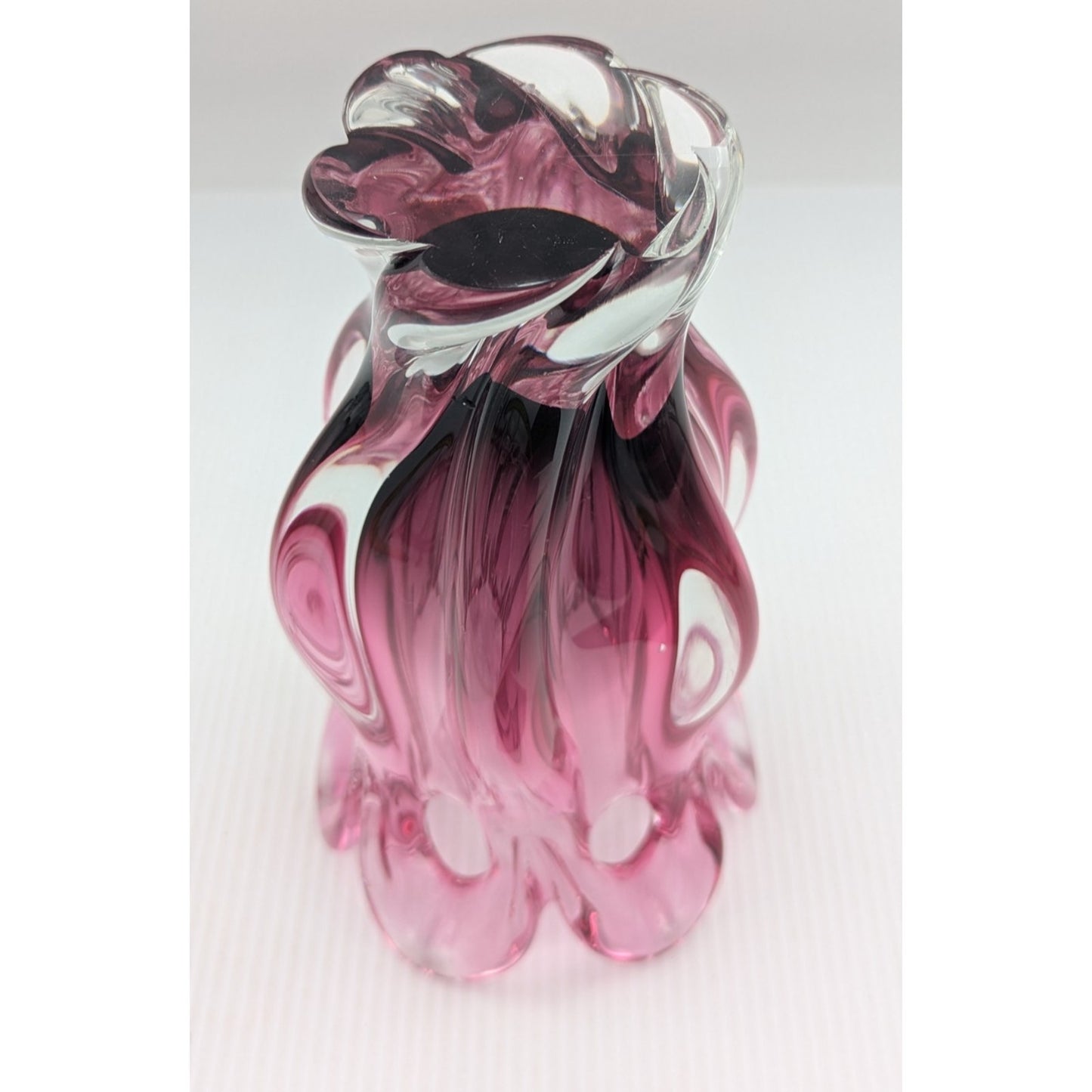 Bohemian Czech Chribska Glassworks Josef Hospodka 9.5 Vase Pink Incased in Clear