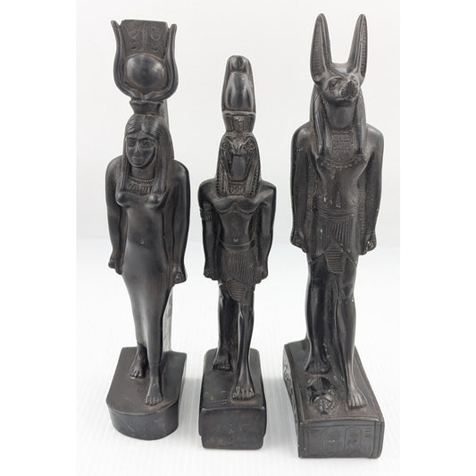 Egyptian God Figurine Set of 3 - Isis, Horus, Anubis 10" - 11" Tall
