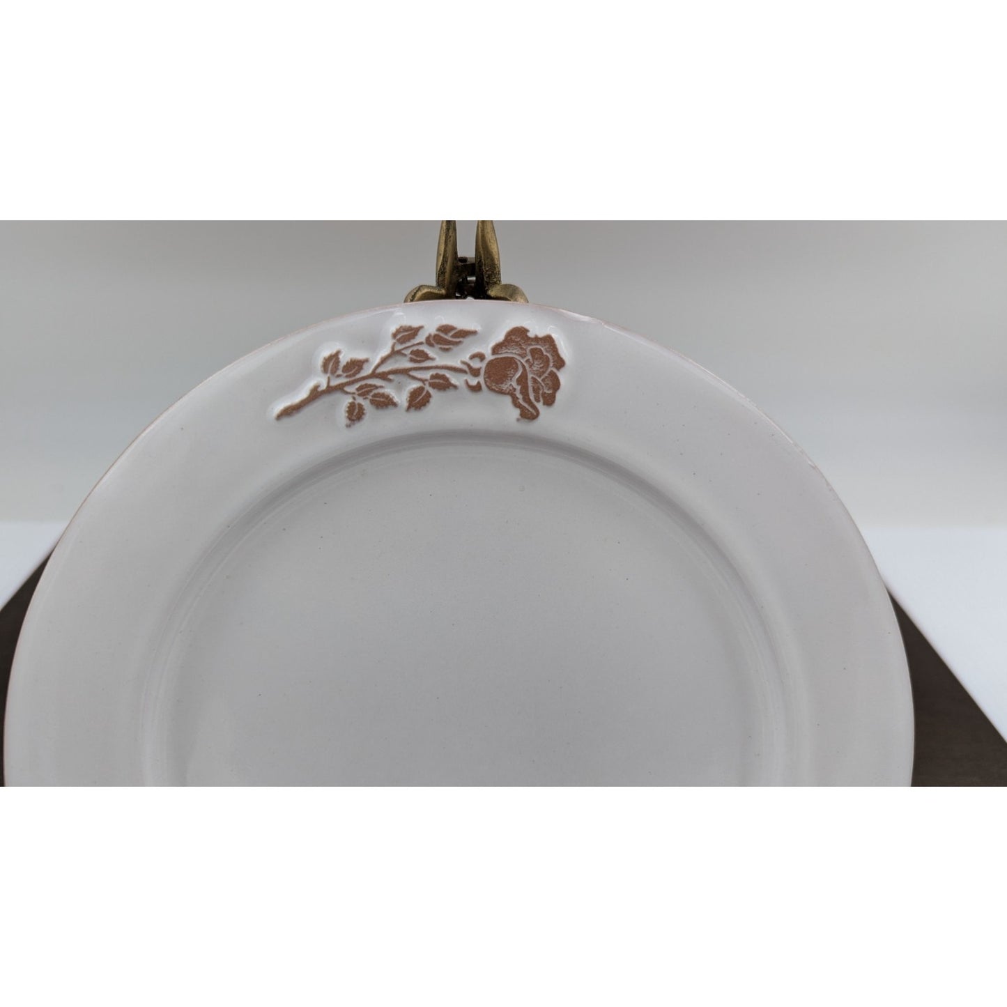 Frankoma Pottery Bone White Rose Flower Salad Plate 7-5/8"