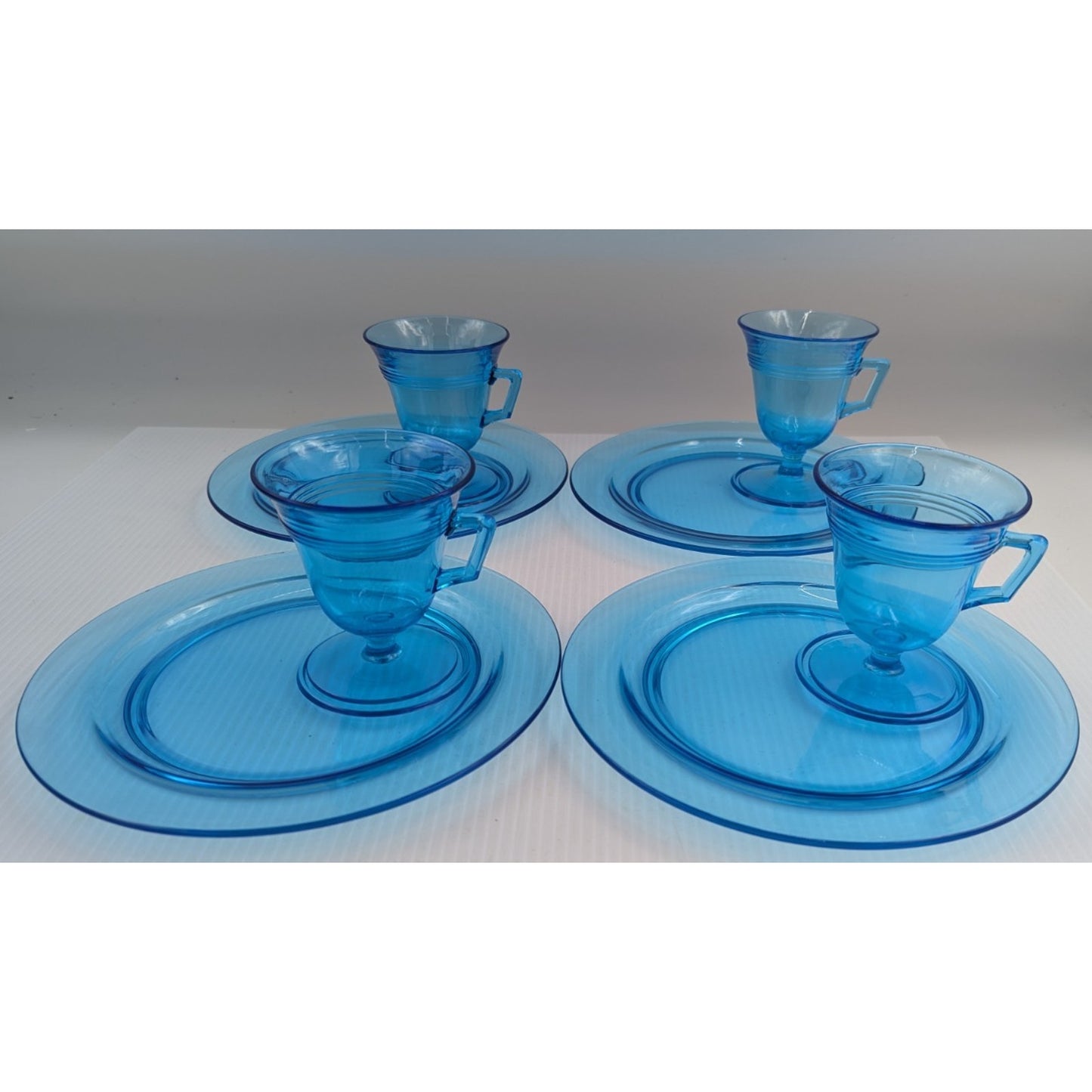Fostoria Priscilla Blue Luncheon Set for 4 Plates Footed Custard Cups Bridge Set