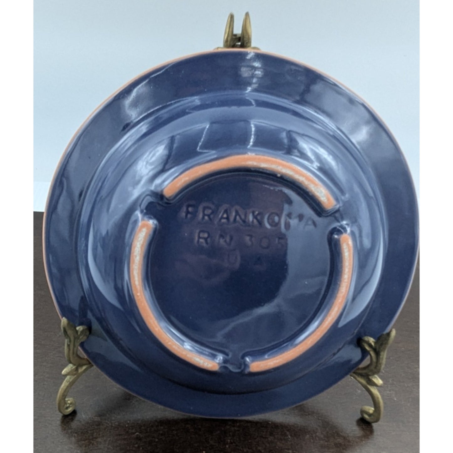Frankoma Pottery Ranch Navy Blue Rim Soup Bowl set of 4 Cattle Brands 7-3/4"