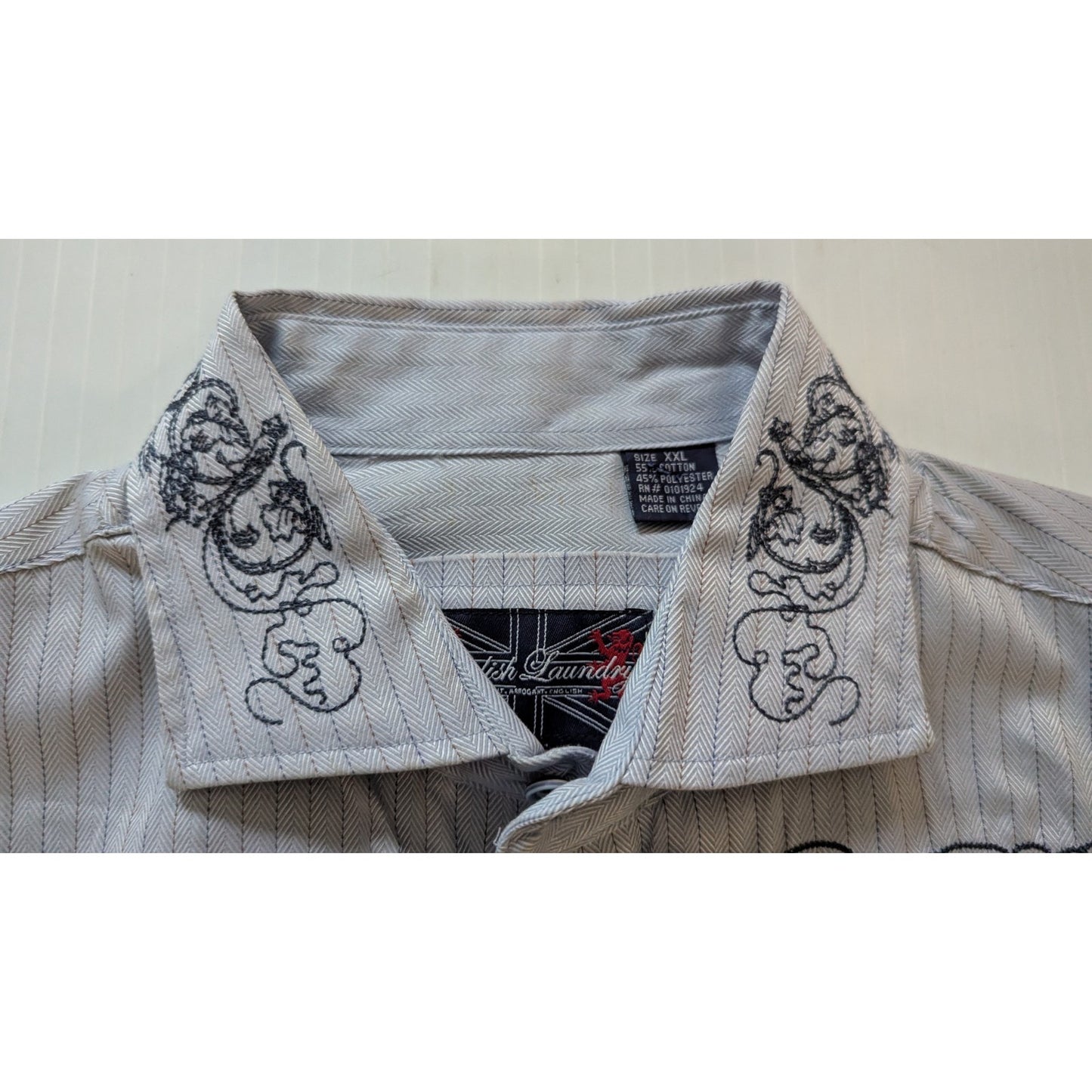 English Laundry Shirt Mens XXL Paisley Embroidered Button Up Flip Cuff - READ