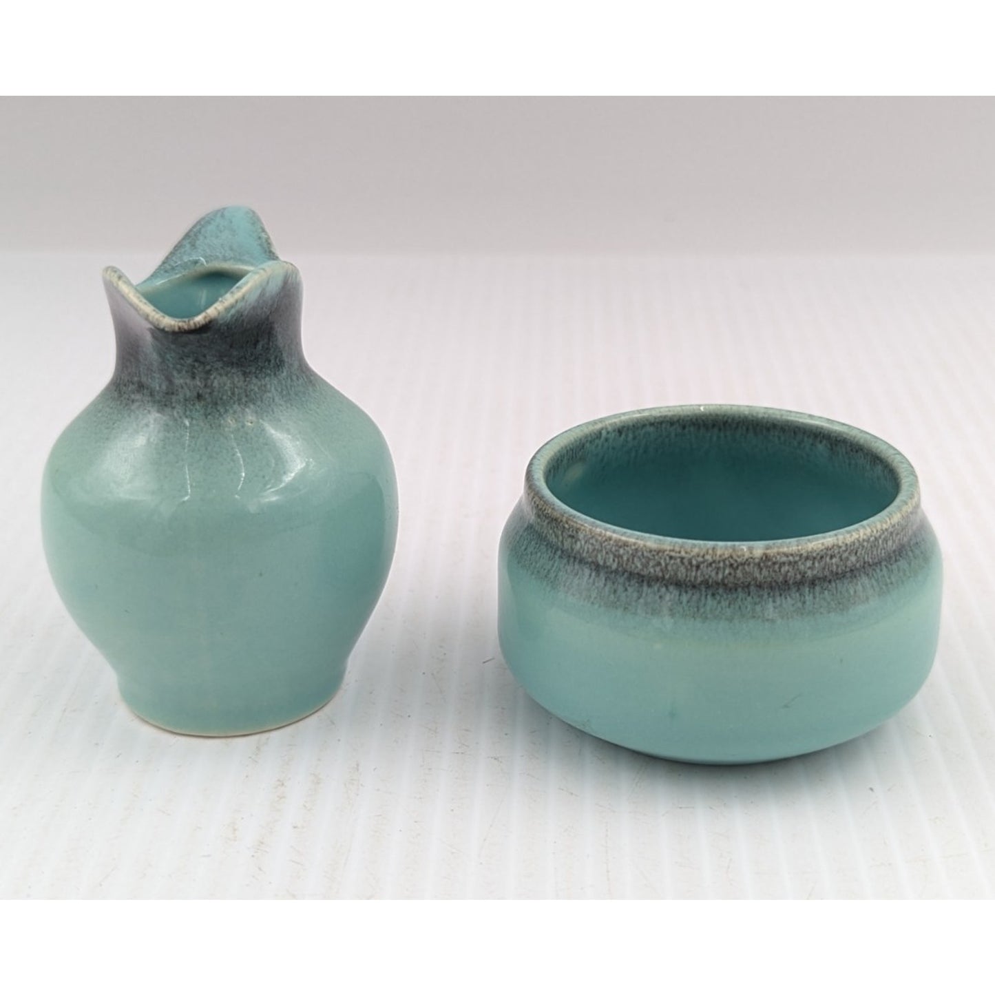 Vintage Gouda Pottery Holland Mini Pitcher Creamer Open Sugar Bowl Green Glaze