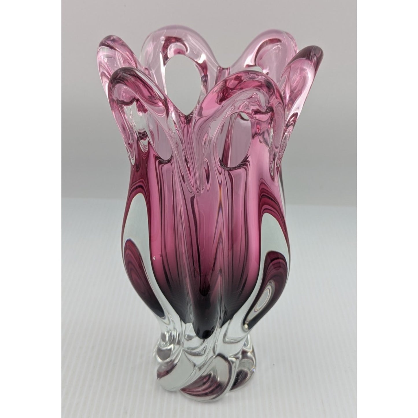 Bohemian Czech Chribska Glassworks Josef Hospodka 9.5 Vase Pink Incased in Clear
