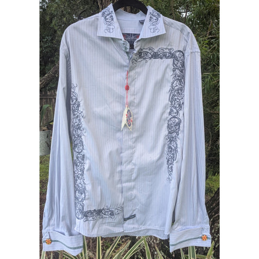 English Laundry Shirt Mens XXL Paisley Embroidered Button Up Flip Cuff - READ