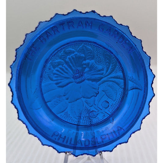 The Bartram Garden Philadelphia Glass Window Decor Pairpoint Cup Plate Blue