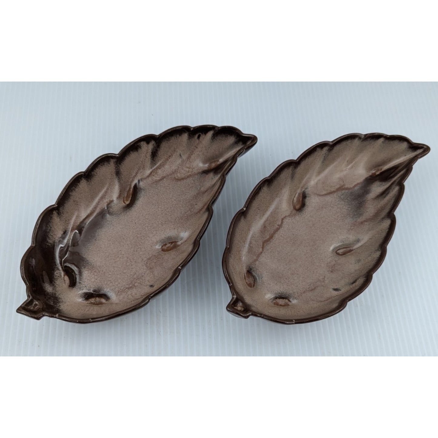 Frankoma Pottery Leaf Dish Snack Candy Nut Plate Set of 2 Plainsman Brown 225