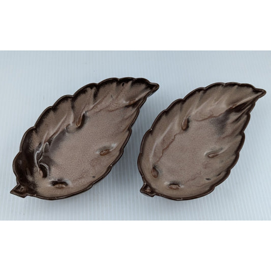 Frankoma Pottery Leaf Dish Snack Candy Nut Plate Set of 2 Plainsman Brown 225