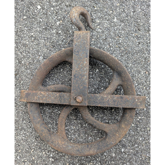 Antique Industrial Pulley Assembly With Hook Nautical Country Farm Décor