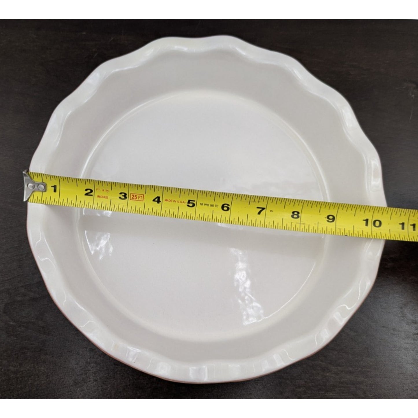 Frankoma Pottery Round Pie Plate Dish Scalloped Edge Colorworks Bone White CA381