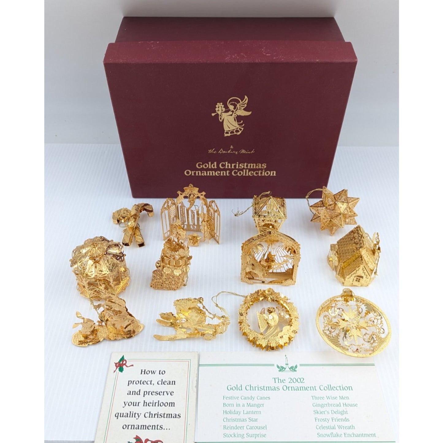 Danbury Mint Gold Christmas Ornaments 2002 in Box Ornament Set