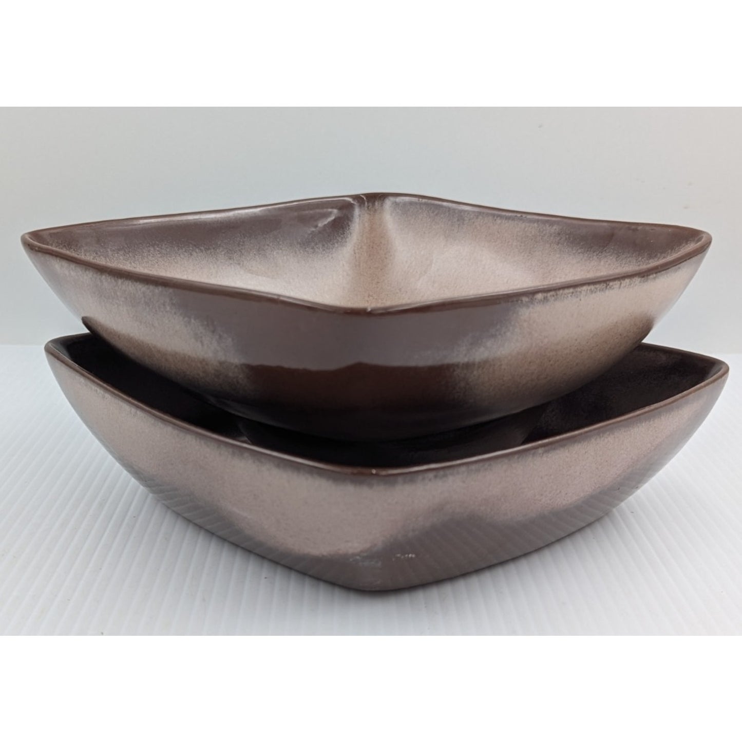 Frankoma Pottery Plainsman Brown Chip and Dip Platter and Square Salad Bowl 5NS