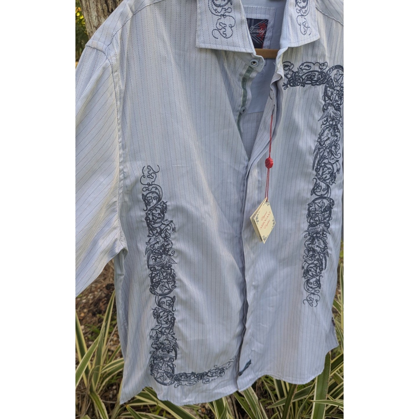 English Laundry Shirt Mens XXL Paisley Embroidered Button Up Flip Cuff - READ