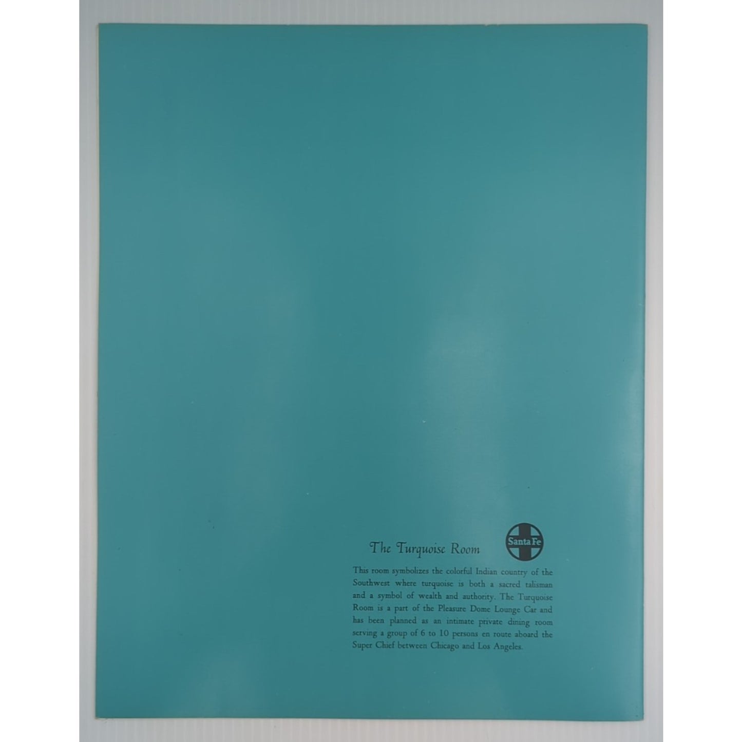 Santa Fe Railroad Super Chief Turquoise Room Menu Large 14" x 11"
