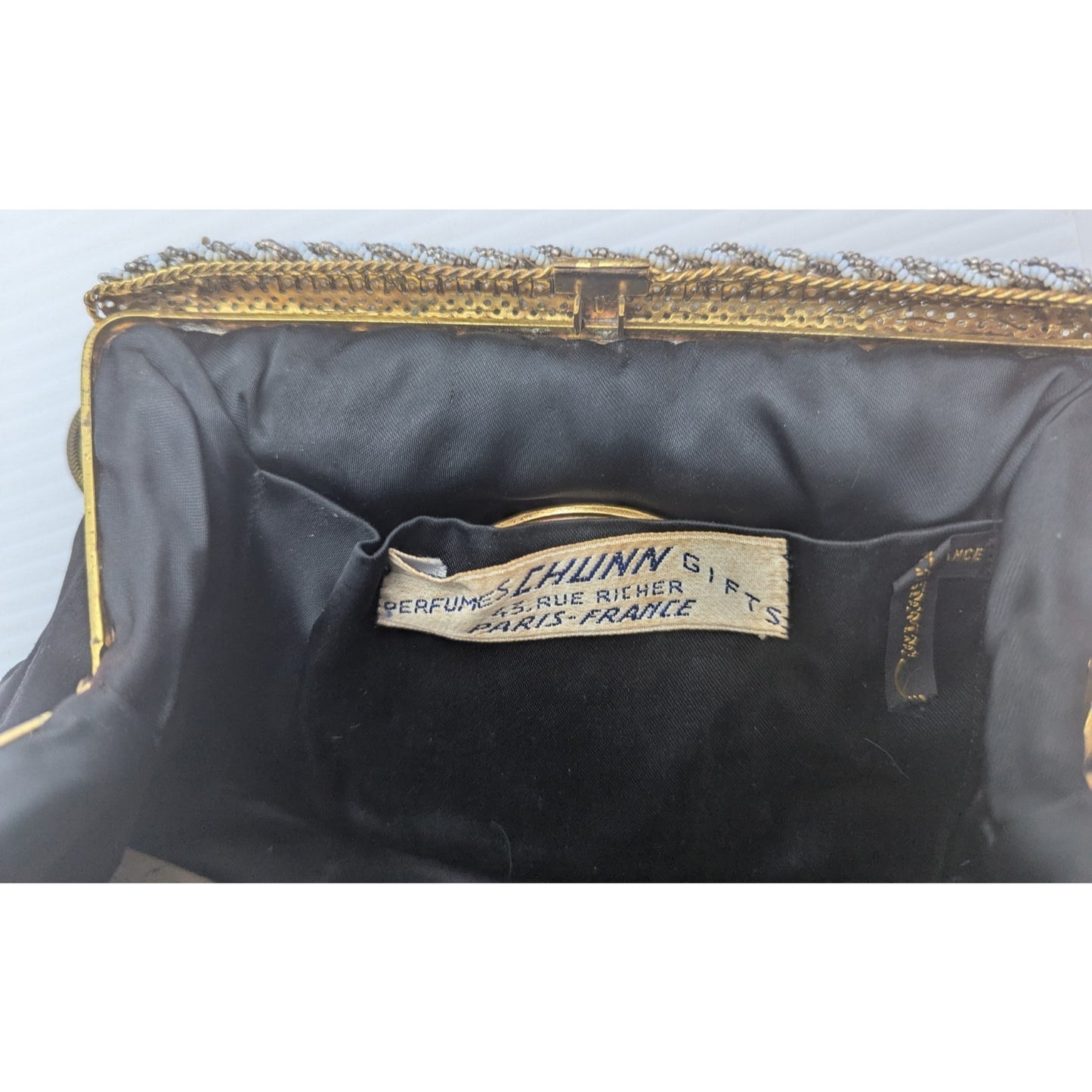 French Chunn Embroidered Evening Purse Handmade With Powder Compact As Is