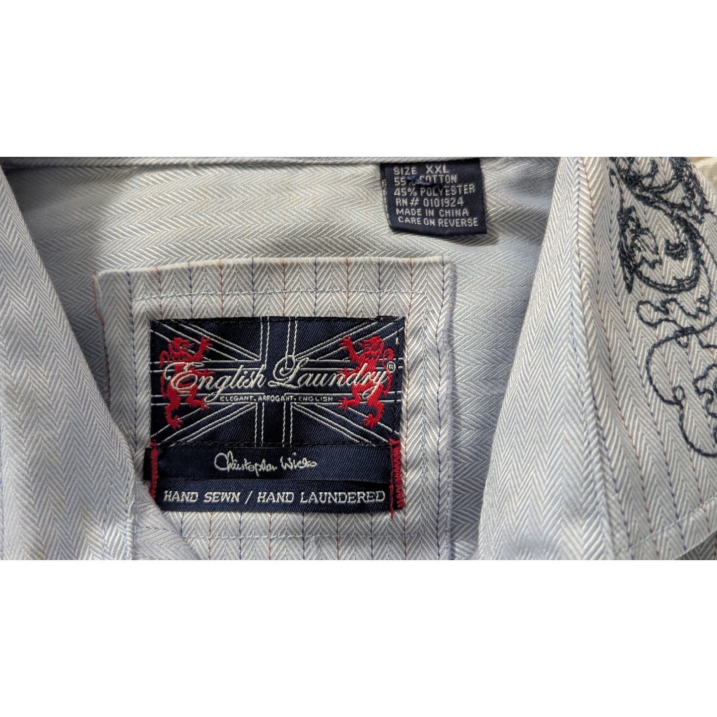 English Laundry Shirt Mens XXL Paisley Embroidered Button Up Flip Cuff - READ