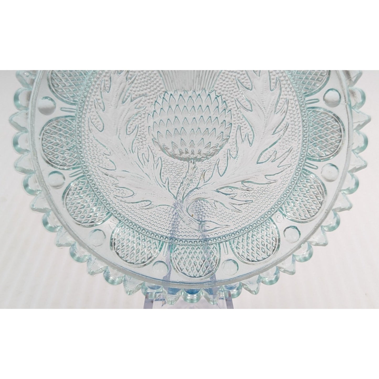 Scottish Thistle Flower Art Glass Window Decor Pairpoint Cup Plate Light Green