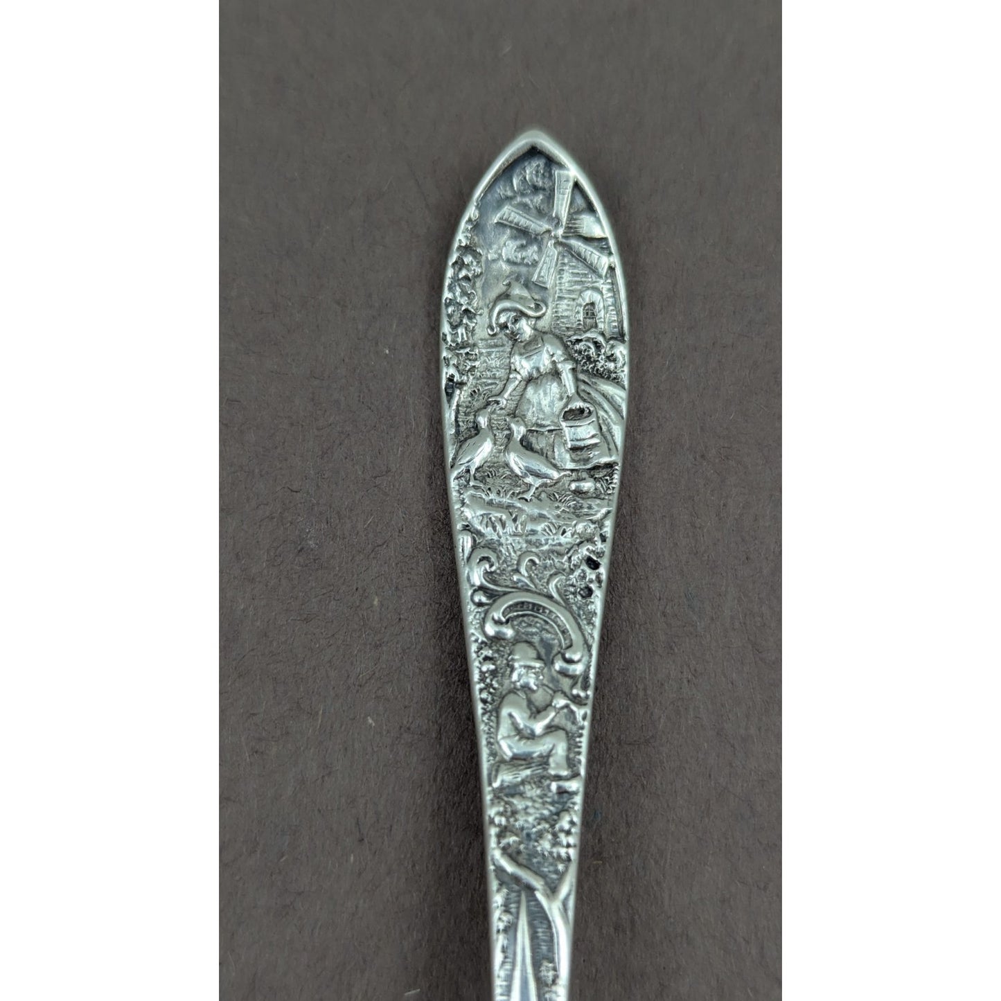 Weidlich Sterling Silver Spoon Farm Scene Ducks People Windmill Buildings WED19