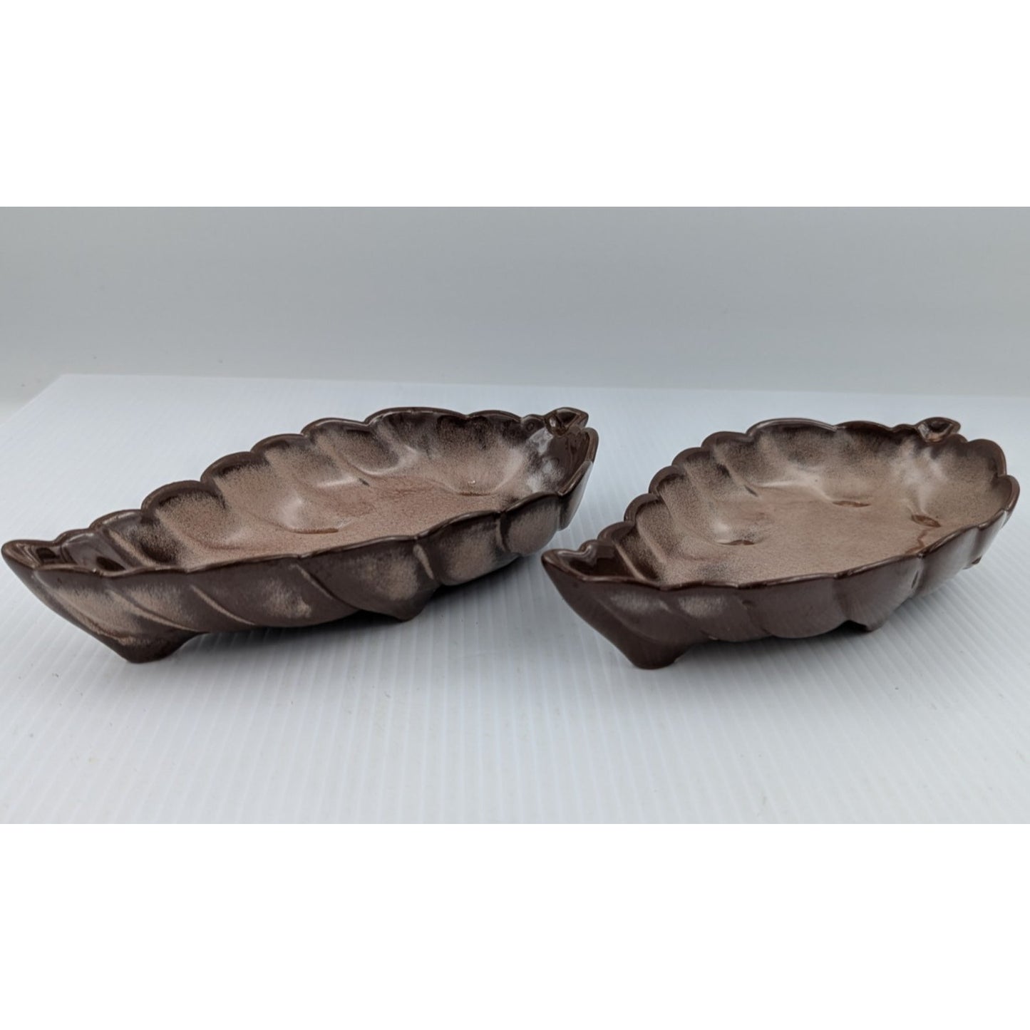 Frankoma Pottery Leaf Dish Snack Candy Nut Plate Set of 2 Plainsman Brown 225