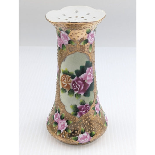 Antique Nippon Hat Pin Holder Hand Painted Gold Moriage Pink Roses Floral