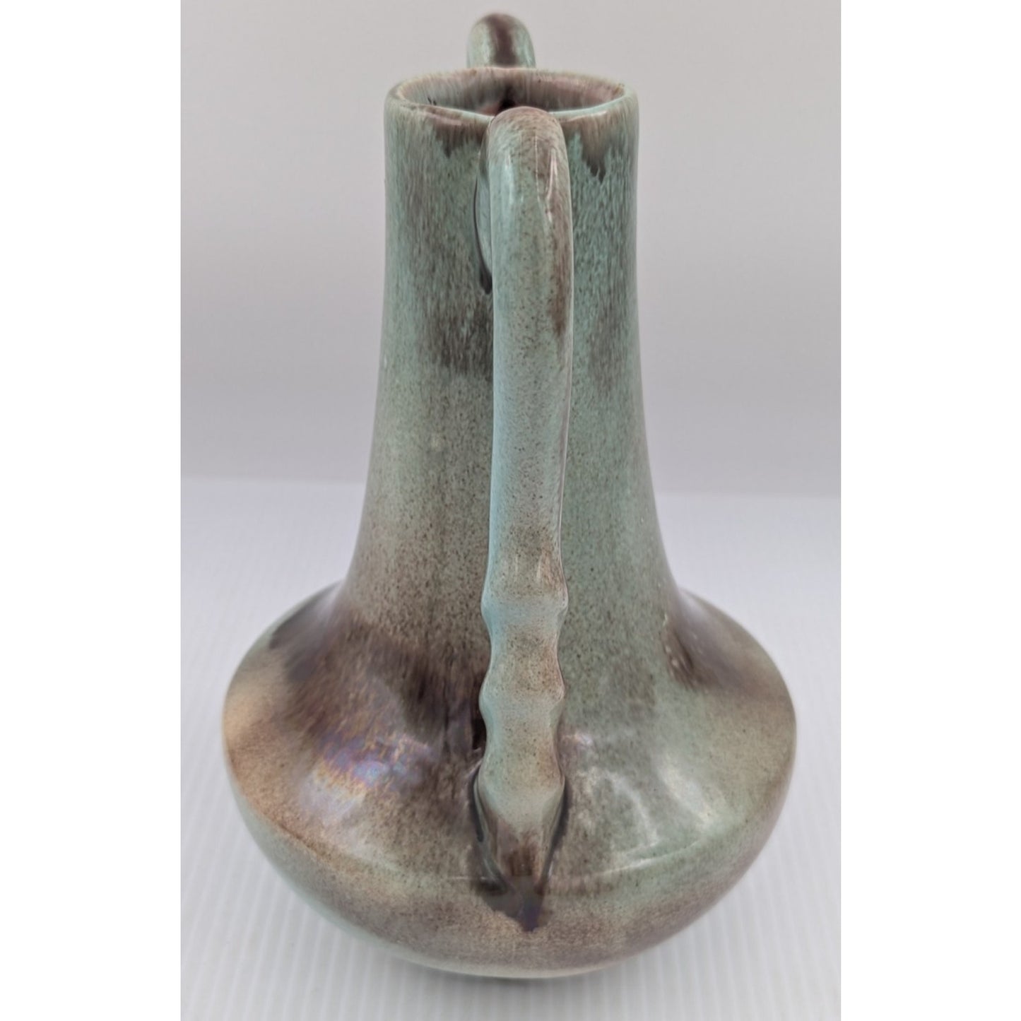 Gonder Twist Handled Vase H-5 Turquoise Green Brown Drip -Ebony Green Glaze USA