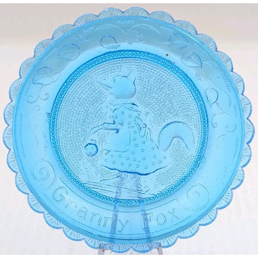 Granny Fox Glass Window Decor Pairpoint Cup Plate Blue Vintage 3.5"