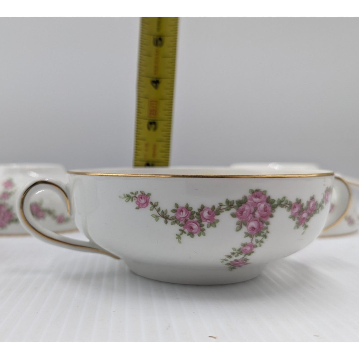 H&C Heinrich Rosalinda Pink Roses Vine Bowls Cream Soup Bowl Set of 4 Bowls