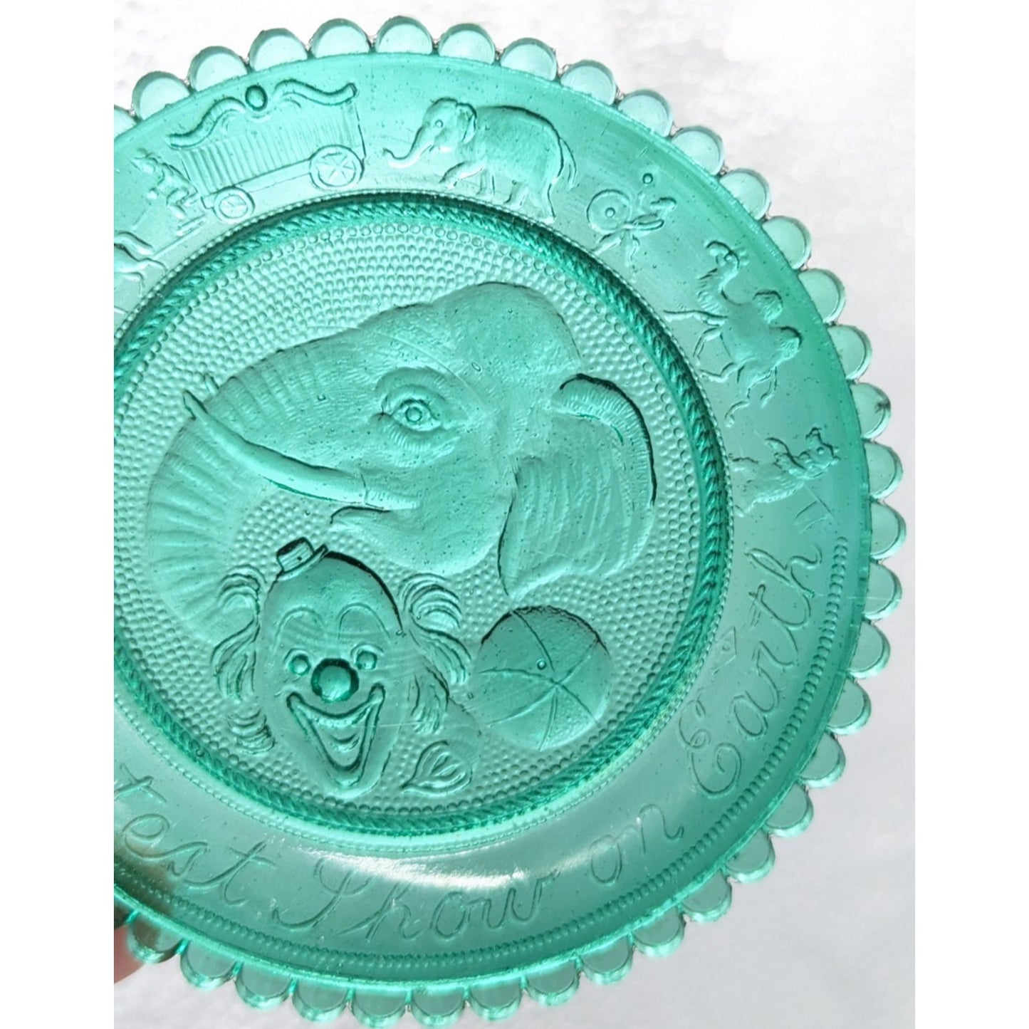The Greatest Show on Earth Circus Glass Window Decor Pairpoint Cup Plate Green